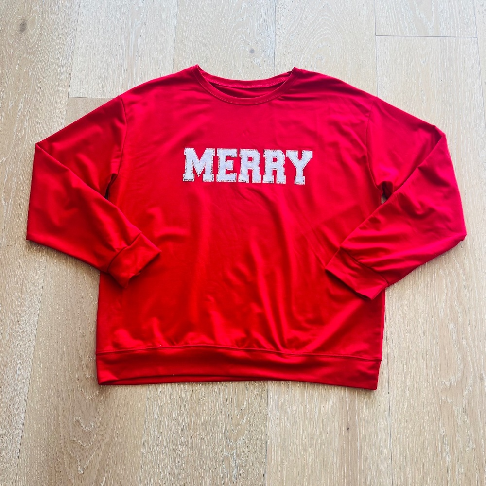Red Merry Long Sleeve T-Shirt Women's XL NWOT